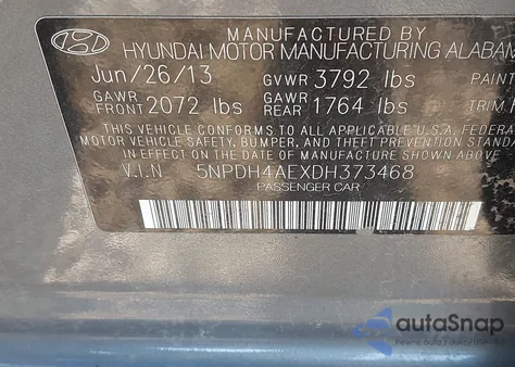 2013 Hyundai Elantra Gls from USA, damaged, VIN 5NPDH4AEXDH373468